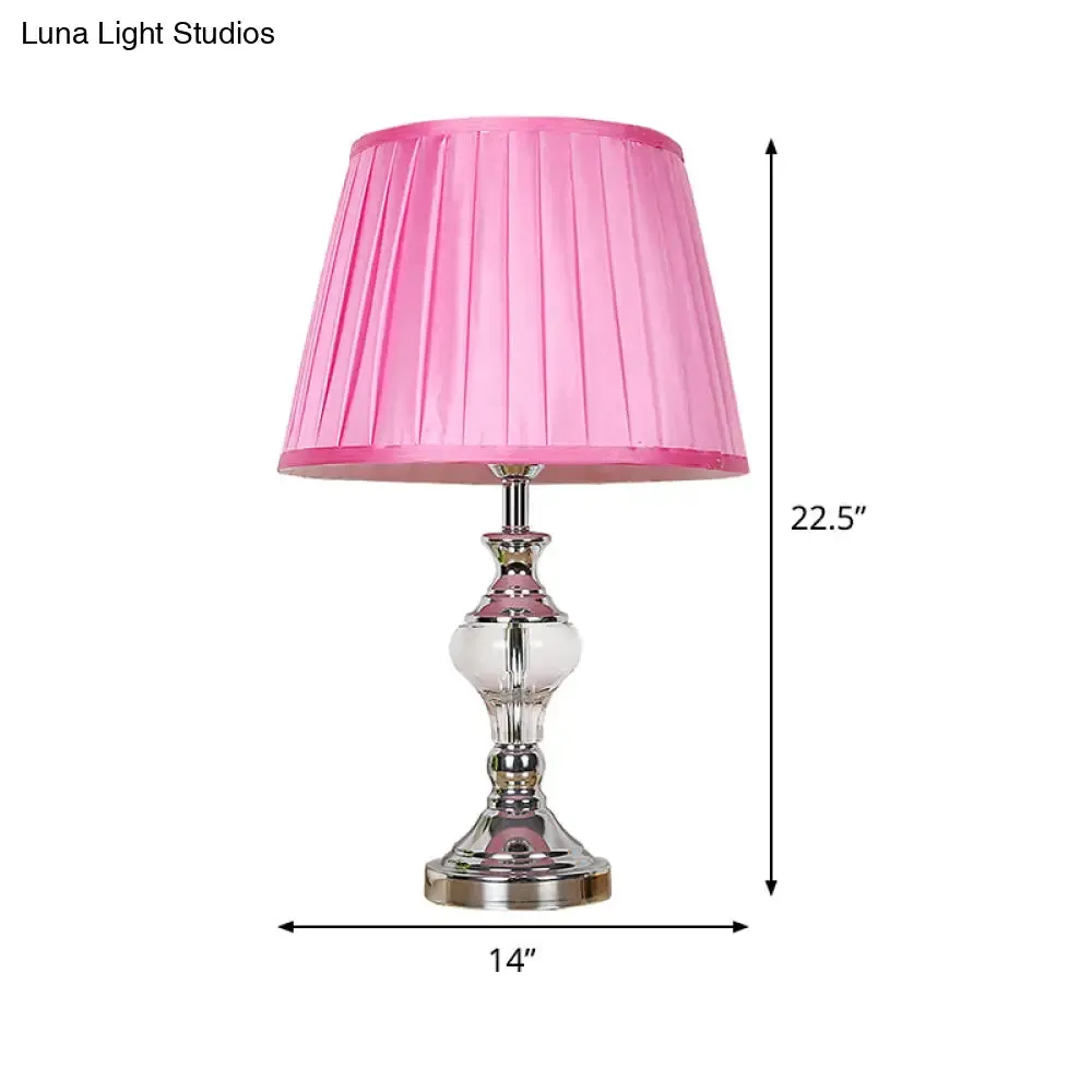Modern Rose Red Crystal Nightstand Lamp w/ Pleated Fabric Shade - Perfect for Reading!