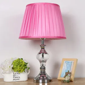 Modern Rose Red Crystal Nightstand Lamp w/ Pleated Fabric Shade - Perfect for Reading!