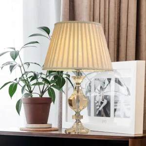 Modern Wide Flare Task Lamp: Beige Fabric, 1-Head, Urn Crystal Detail - Ideal for Living Room Reading