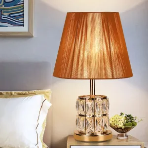 Modernism Fabric Desk Light with Hand-Cut Crystal in Gold - 1 Head Night Table Lamp
