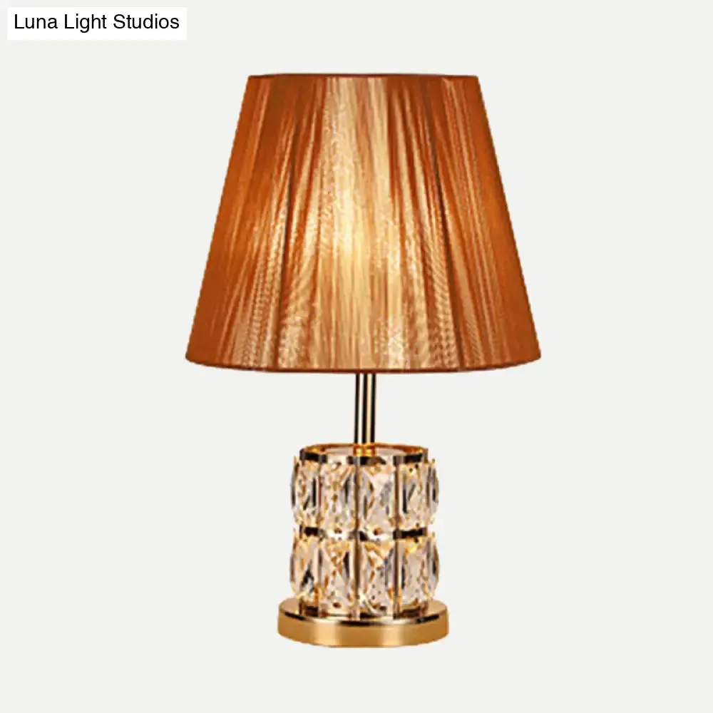 Modernism Fabric Desk Light with Hand-Cut Crystal in Gold - 1 Head Night Table Lamp