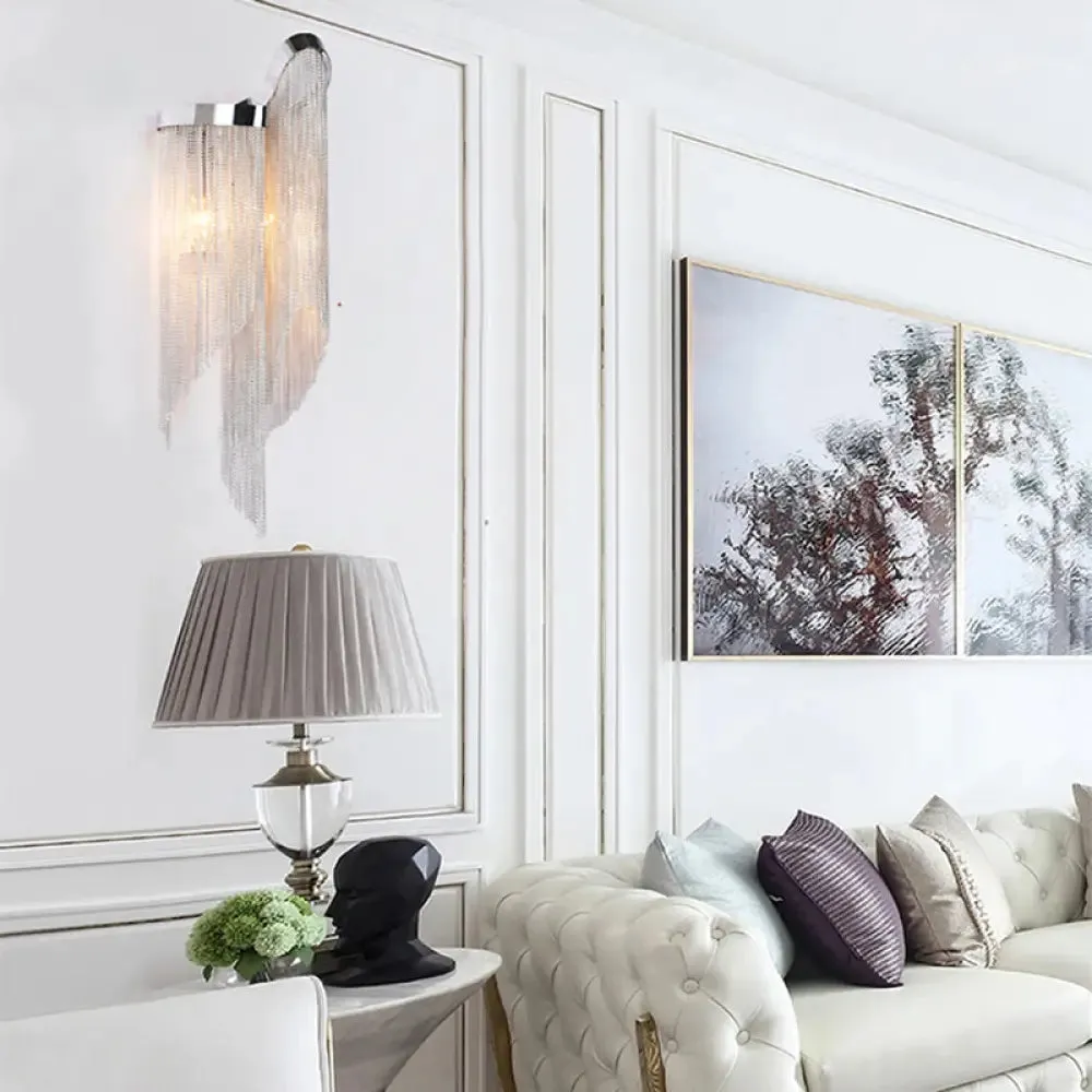 Modernist Aluminum Tassel Wall Sconce Light in Gold/Silver for Living Room