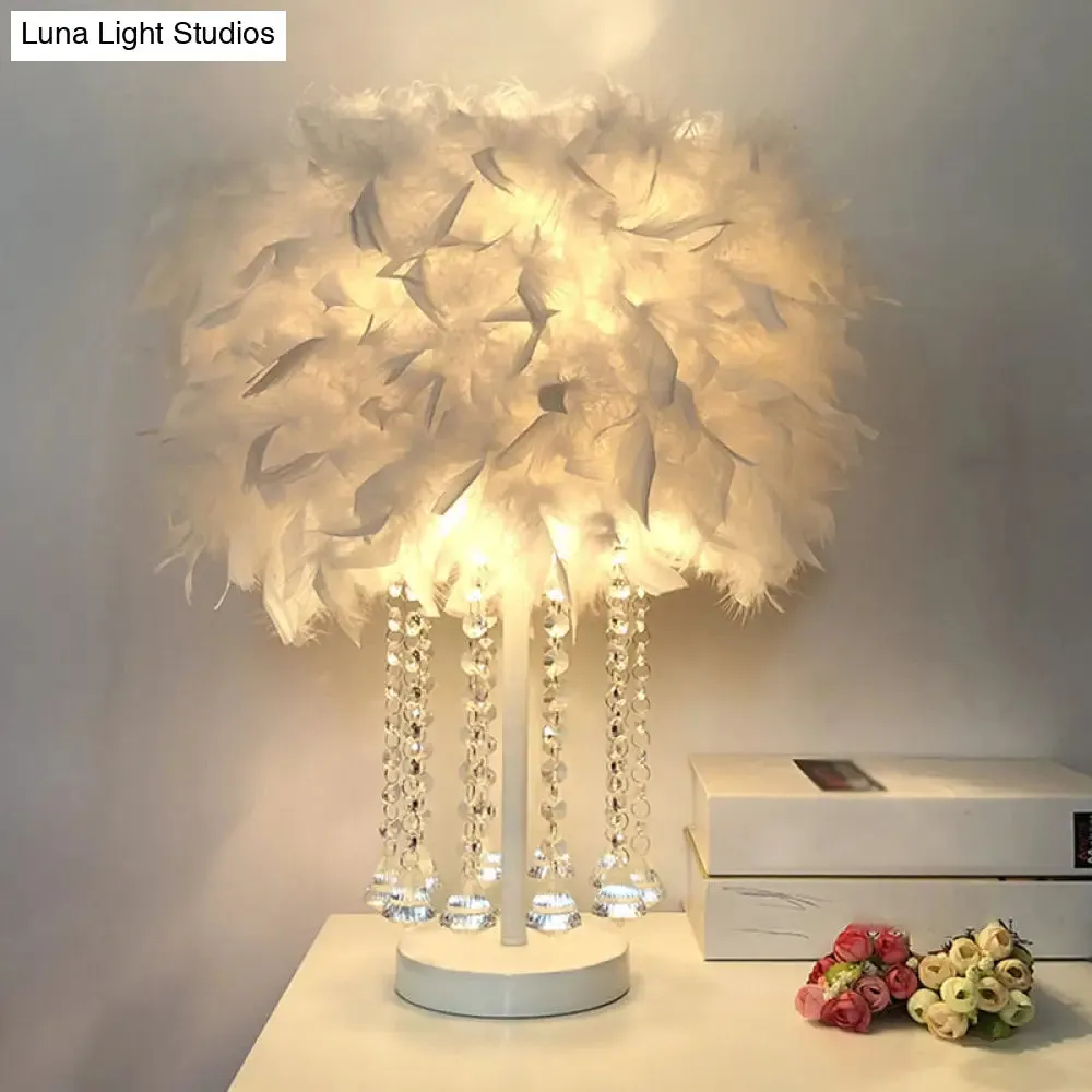 Modernist Feather Nightstand Light with Draping Crystal - Red/Pink/Purple