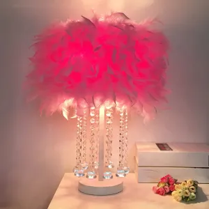Modernist Feather Nightstand Light with Draping Crystal - Red/Pink/Purple