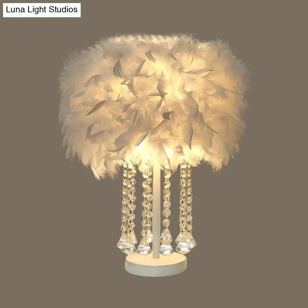 Modernist Feather Nightstand Light with Draping Crystal - Red/Pink/Purple