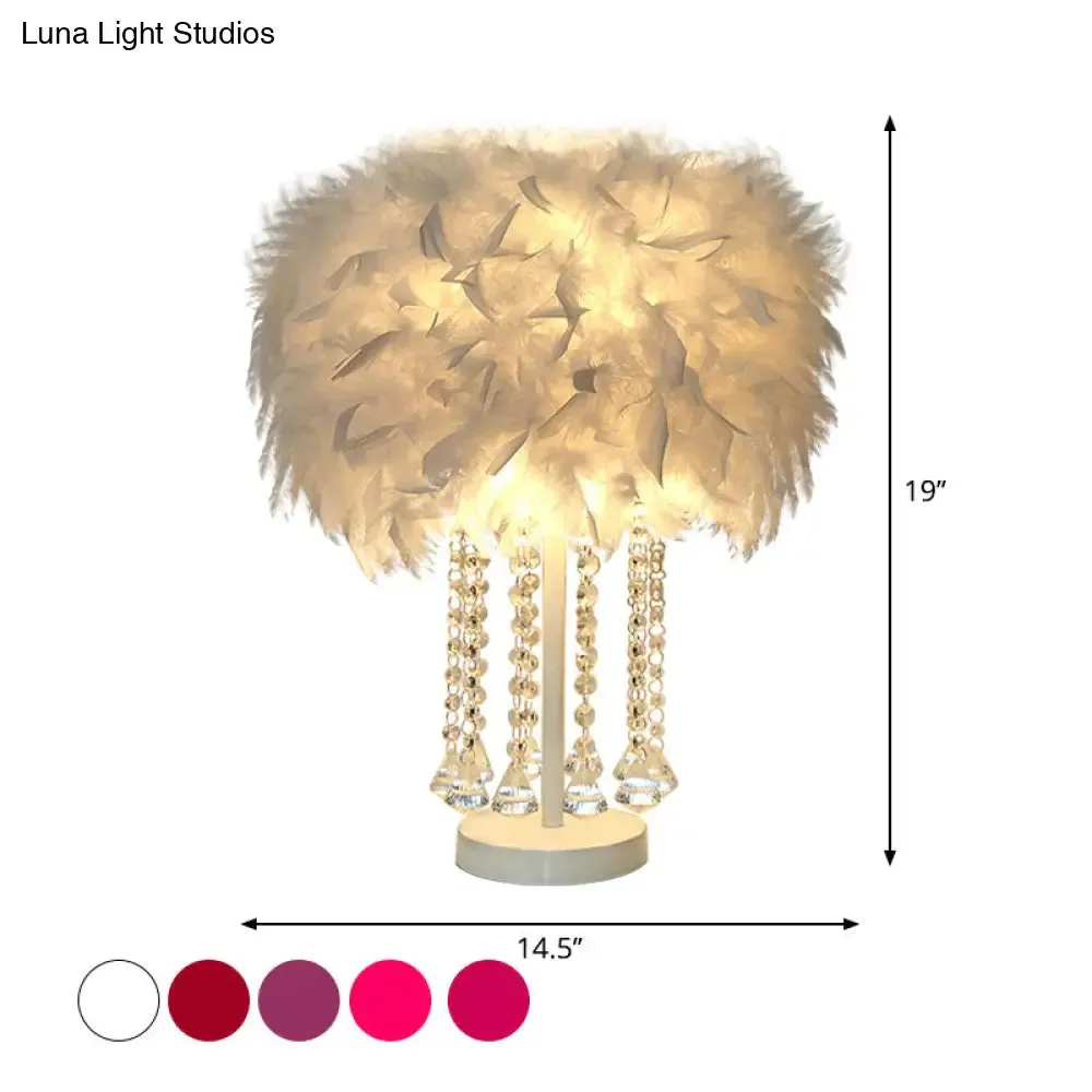 Modernist Feather Nightstand Light with Draping Crystal - Red/Pink/Purple