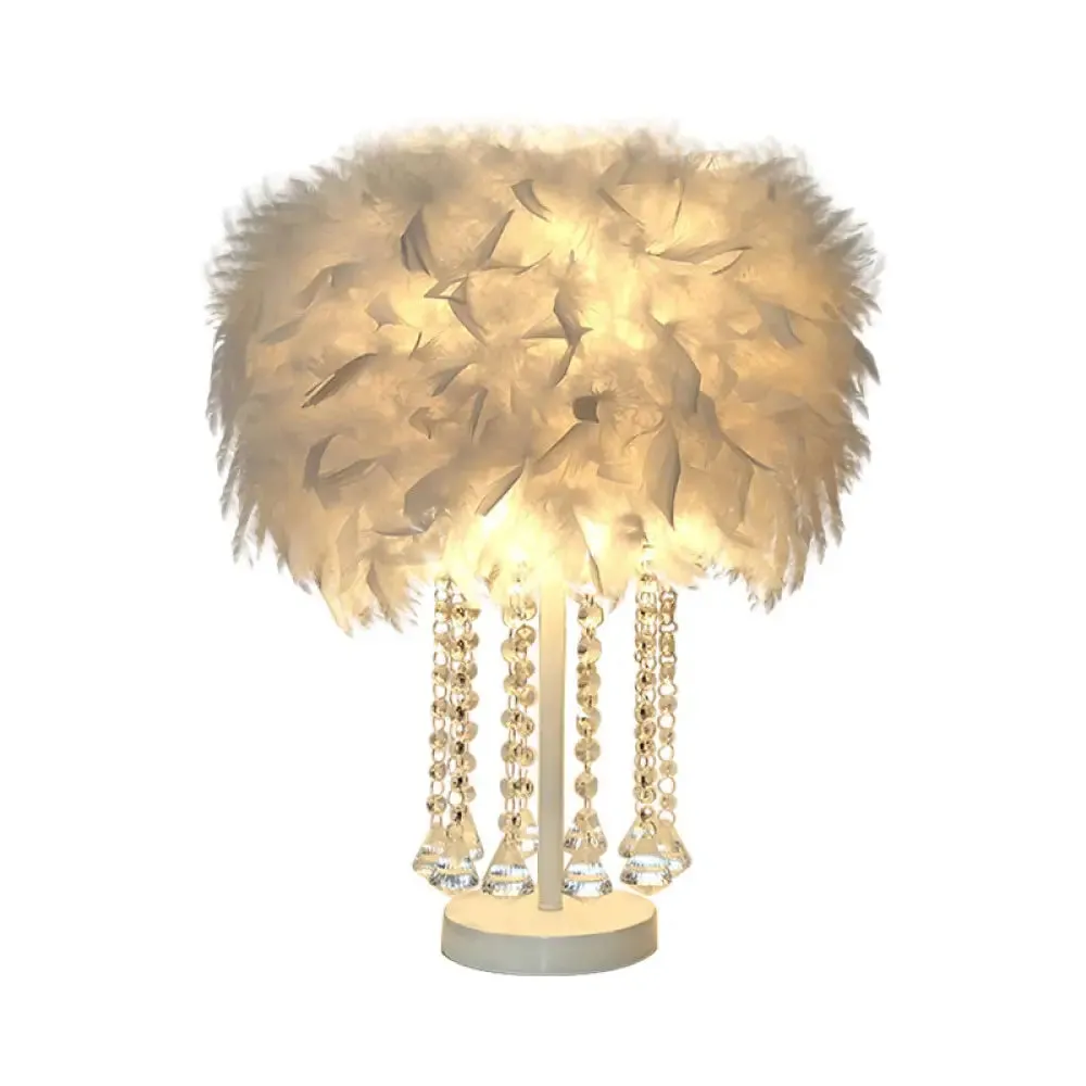 Modernist Feather Nightstand Light with Draping Crystal - Red/Pink/Purple