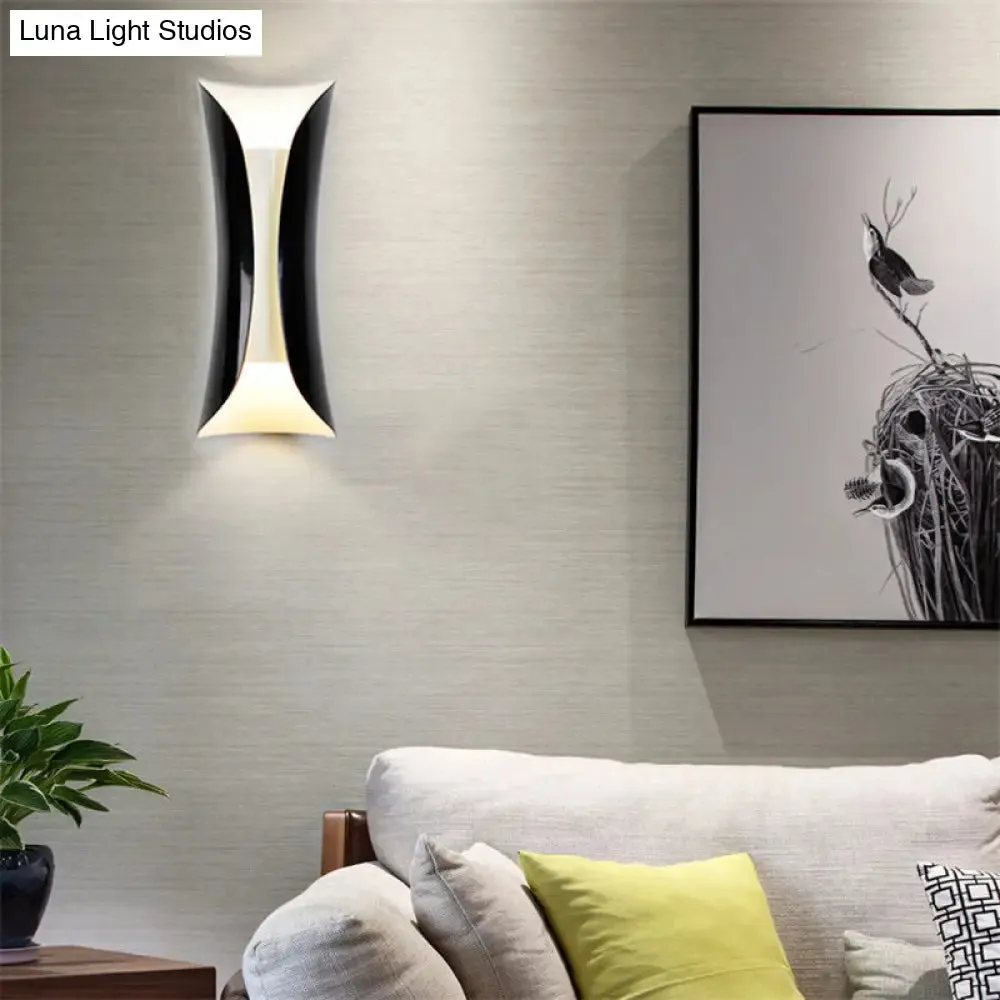 Modernist Metal Wall Lamp Sconce, Curved 2-Light Fixture in Metallic Black/White, Height options: 13"/21"/30" H