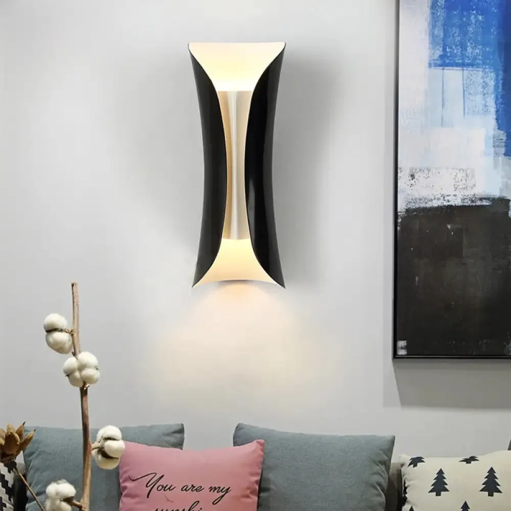 Modernist Metal Wall Lamp Sconce, Curved 2-Light Fixture in Metallic Black/White, Height options: 13"/21"/30" H