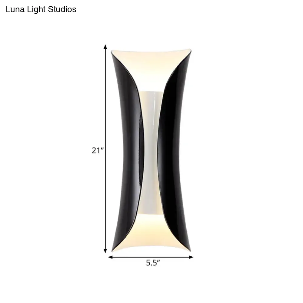 Modernist Metal Wall Lamp Sconce, Curved 2-Light Fixture in Metallic Black/White, Height options: 13"/21"/30" H