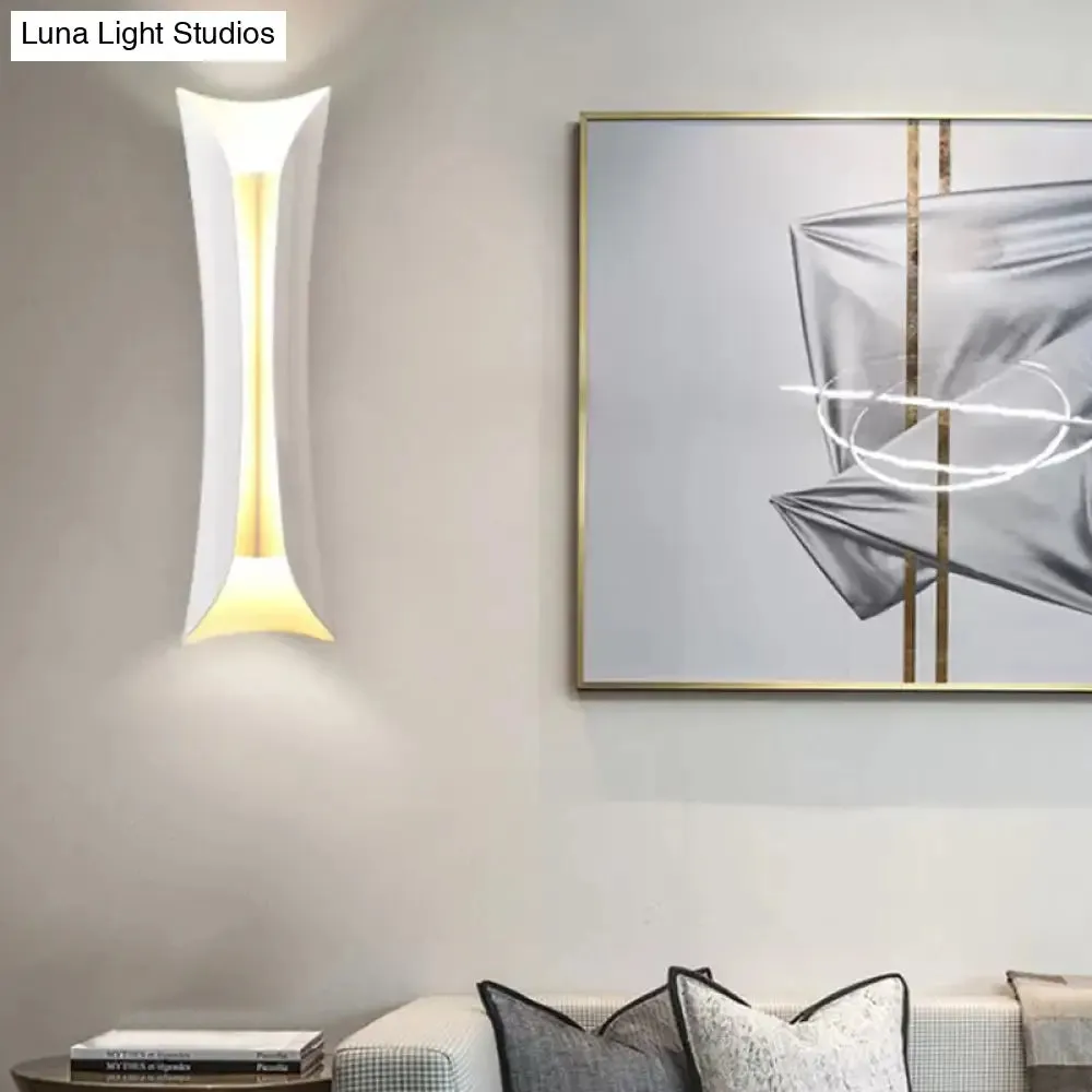 Modernist Metal Wall Lamp Sconce, Curved 2-Light Fixture in Metallic Black/White, Height options: 13"/21"/30" H