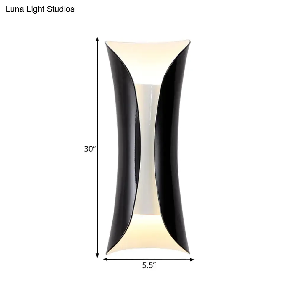 Modernist Metal Wall Lamp Sconce, Curved 2-Light Fixture in Metallic Black/White, Height options: 13"/21"/30" H