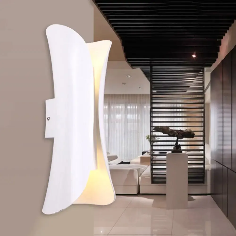 Modernist Metal Wall Lamp Sconce, Curved 2-Light Fixture in Metallic Black/White, Height options: 13"/21"/30" H