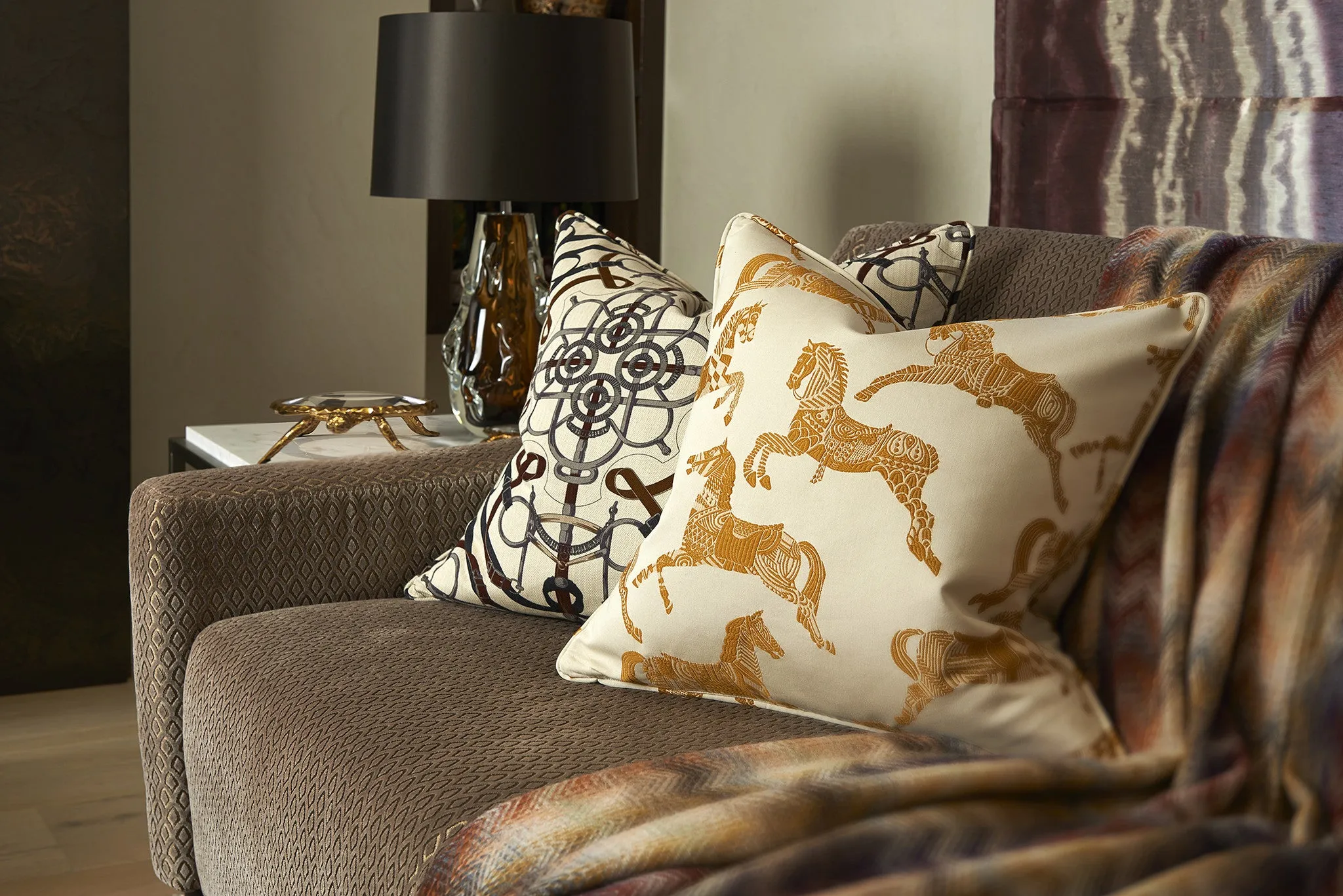 Mustard Horse Jacquard Cushion