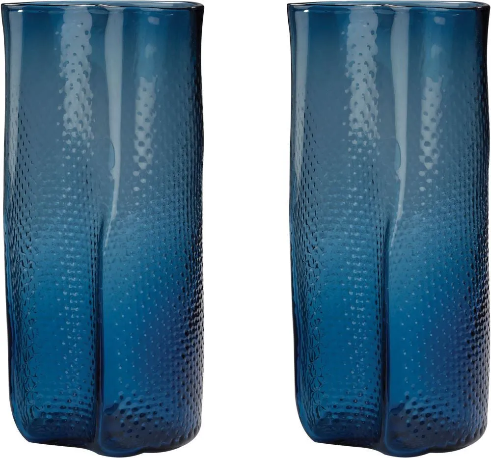 Navy Blue Etched Glass Vase