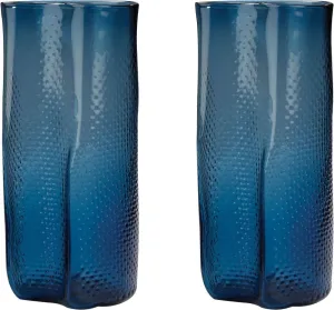 Navy Blue Etched Glass Vase