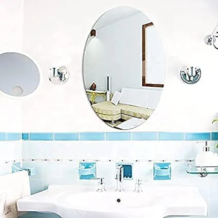 Nirvic - Oval Shape Wall Sticker Mirror (Non-Glass) Unbreakable Plastic Sheet for Bathroom,Bedroom,Drawing Room,Office and Home Decoration 30 * 20 (i)