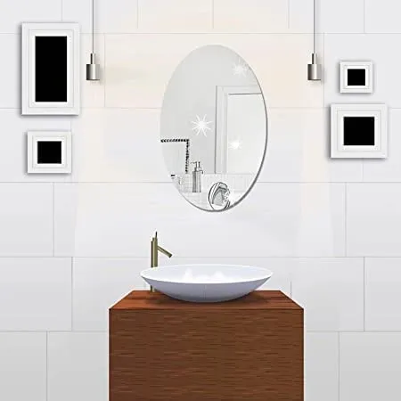 Nirvic - Oval Shape Wall Sticker Mirror (Non-Glass) Unbreakable Plastic Sheet for Bathroom,Bedroom,Drawing Room,Office and Home Decoration 30 * 20 (i)