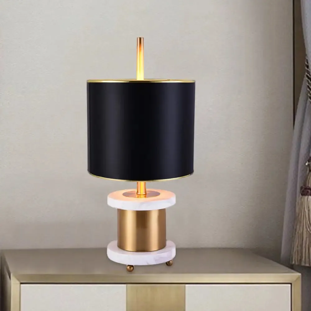 Nordic Black Metal Bedside Lamp - Stylish 1-Head Nightstand Light with Fabric Shade