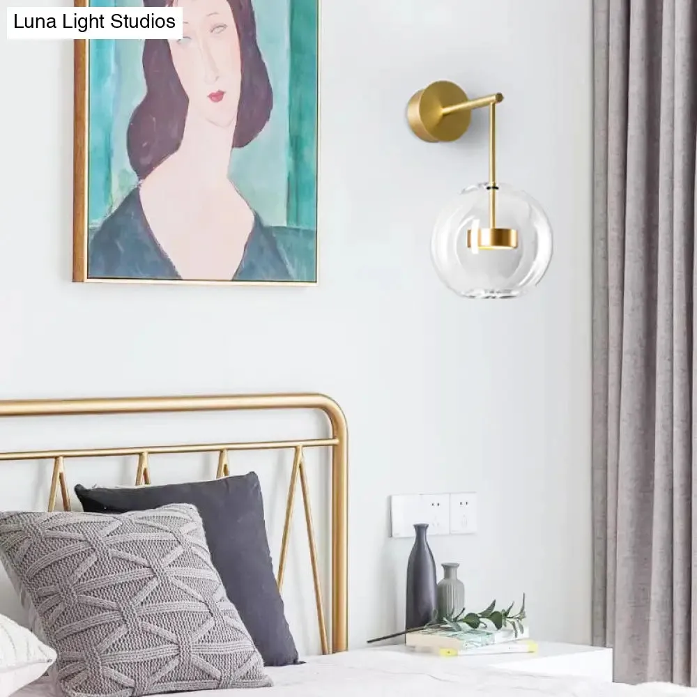 Nordic Gold Ball Wall Sconce with Clear Glass Shade - 1 Light