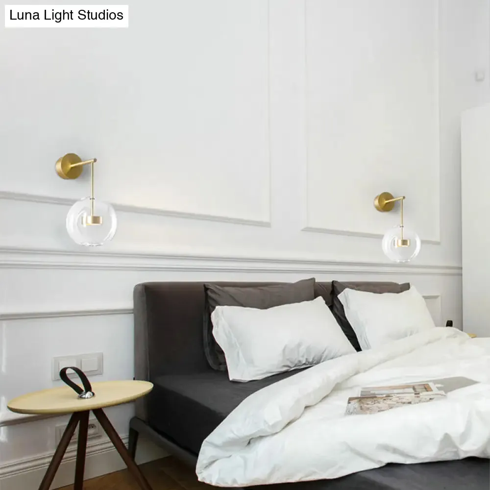 Nordic Gold Ball Wall Sconce with Clear Glass Shade - 1 Light