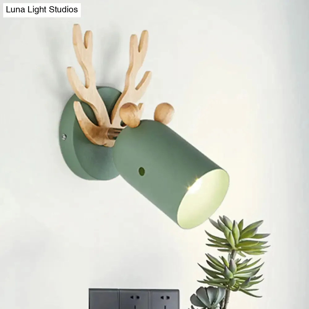 Nordic Stylish Wall Light Sconce with Tapered Shade and Antler Detail for Living Room