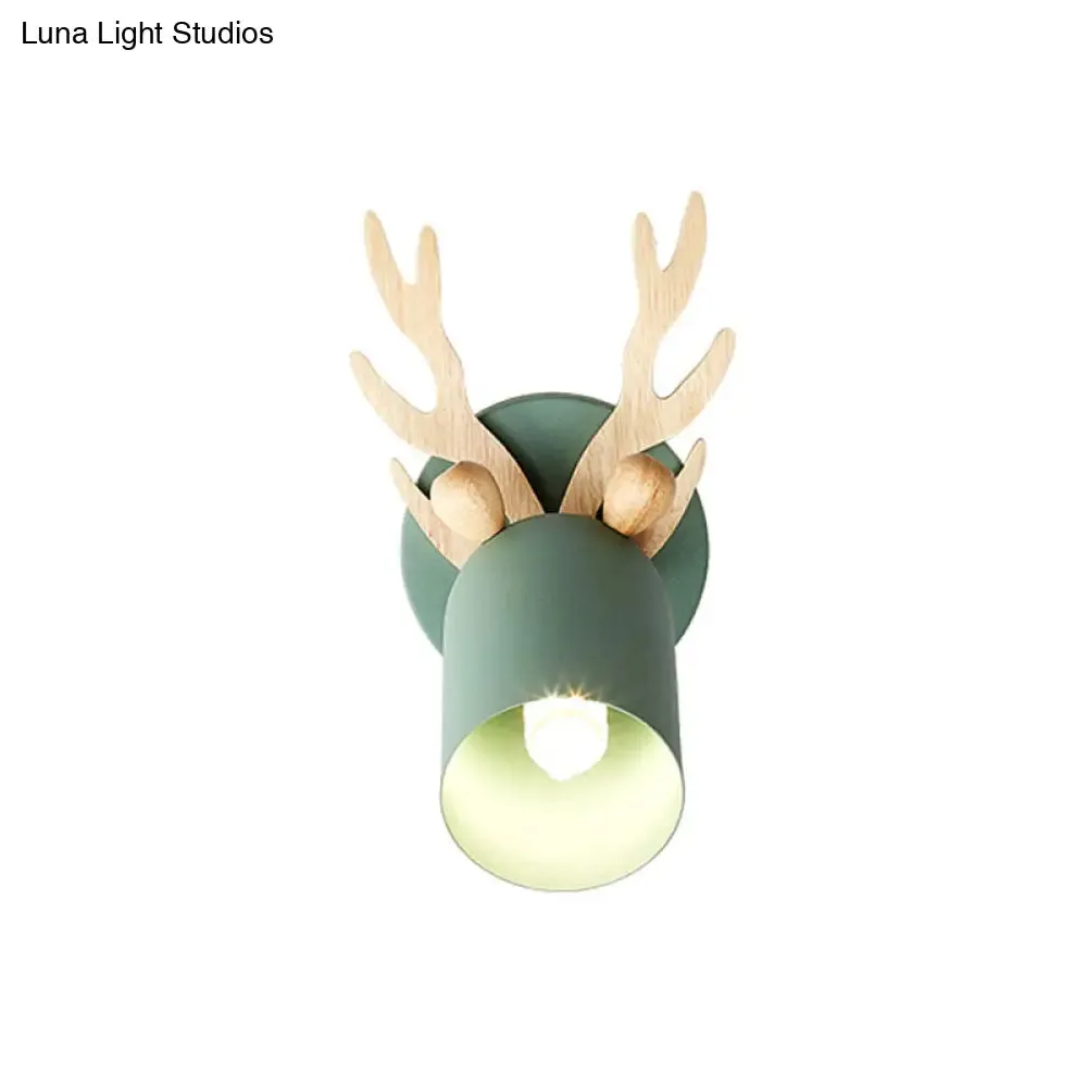 Nordic Stylish Wall Light Sconce with Tapered Shade and Antler Detail for Living Room