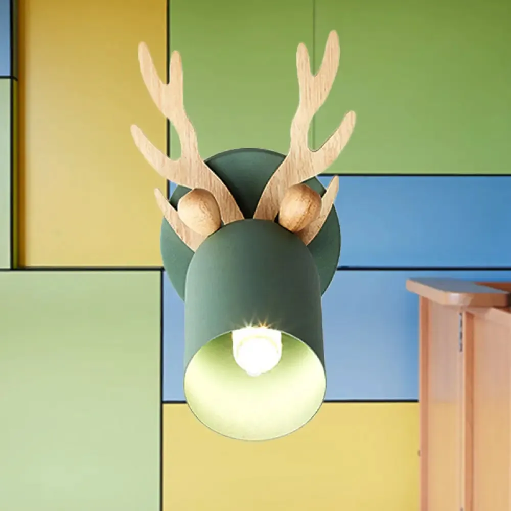 Nordic Stylish Wall Light Sconce with Tapered Shade and Antler Detail for Living Room