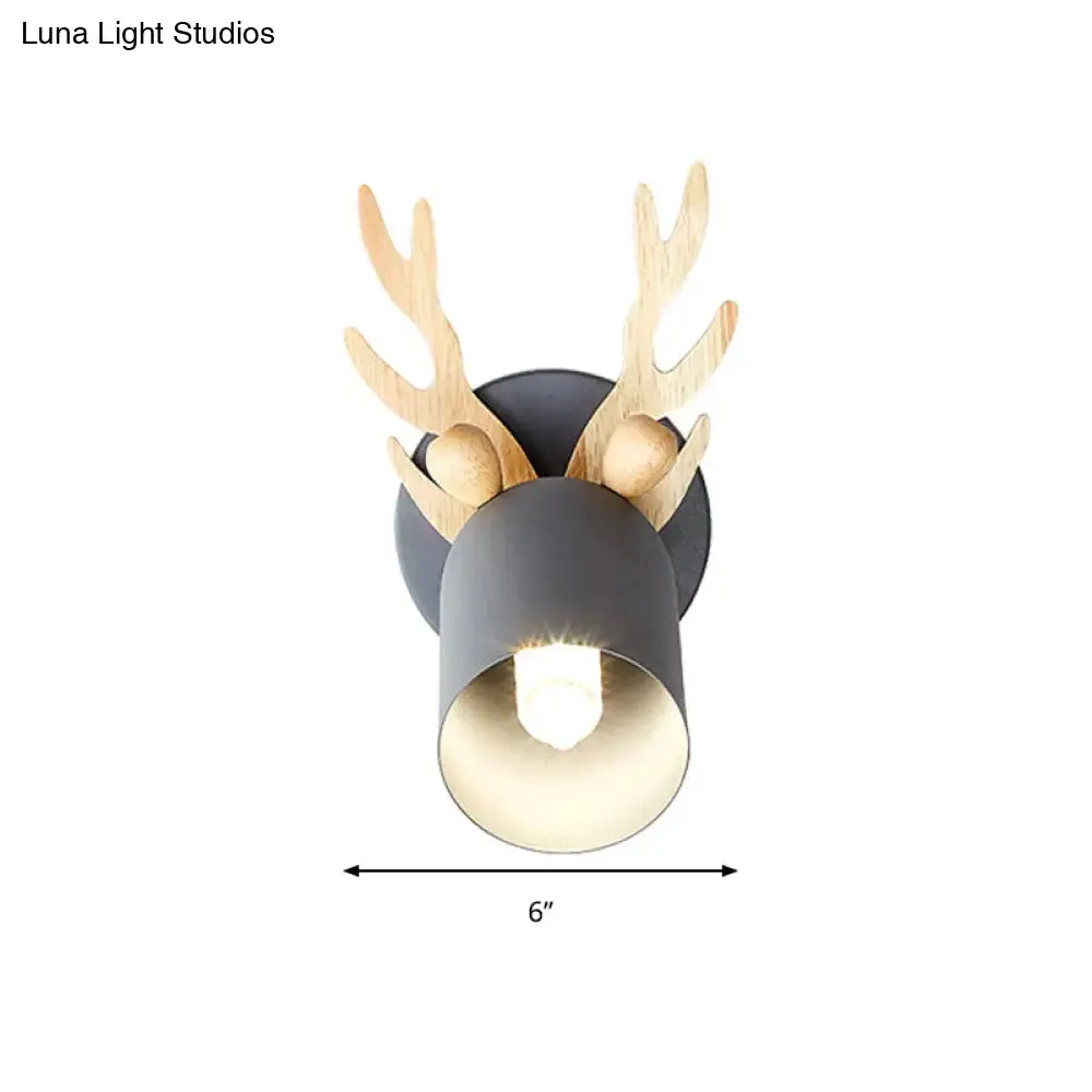 Nordic Stylish Wall Light Sconce with Tapered Shade and Antler Detail for Living Room