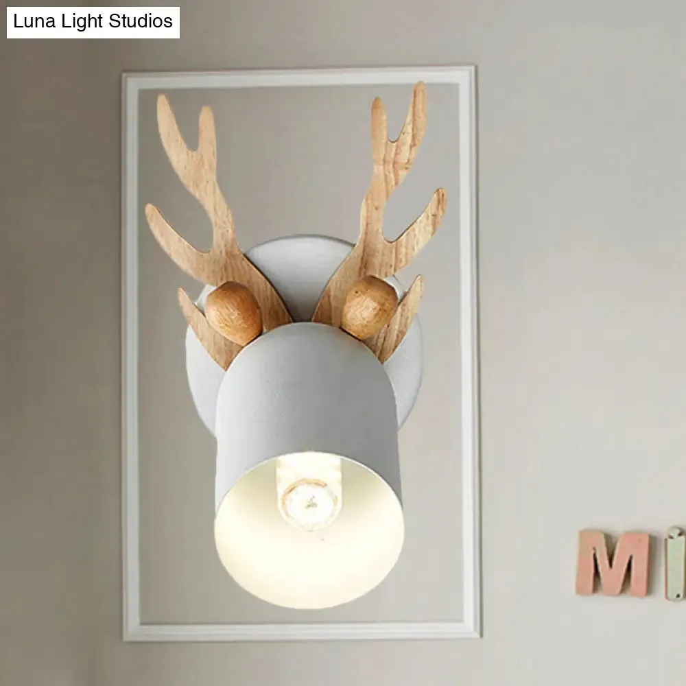 Nordic Stylish Wall Light Sconce with Tapered Shade and Antler Detail for Living Room