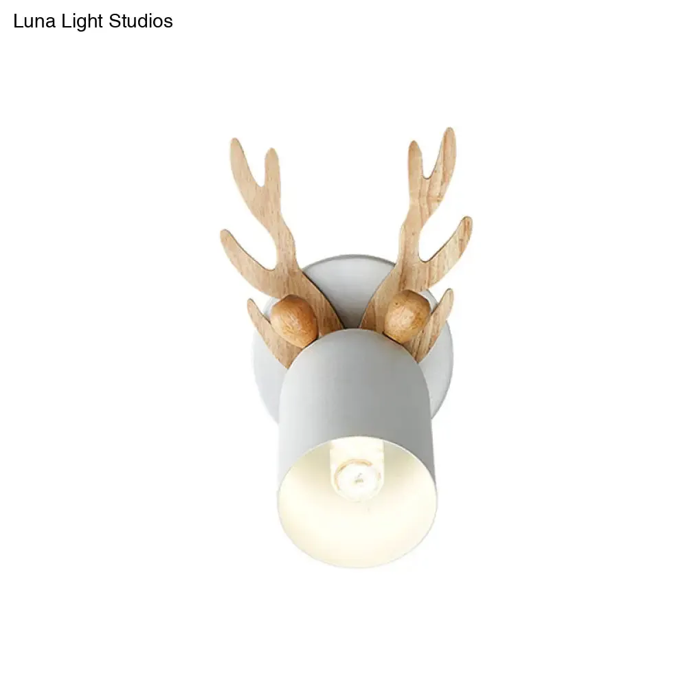 Nordic Stylish Wall Light Sconce with Tapered Shade and Antler Detail for Living Room