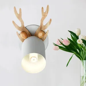Nordic Stylish Wall Light Sconce with Tapered Shade and Antler Detail for Living Room