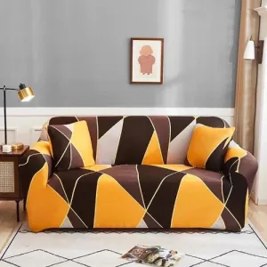 One Seater Rhombs Design Orange Color, Stretchable Sofa Cover.