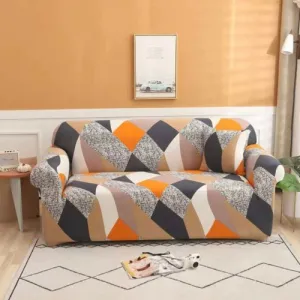 One Seater Slipcover Brown Color, Rhombs Design.