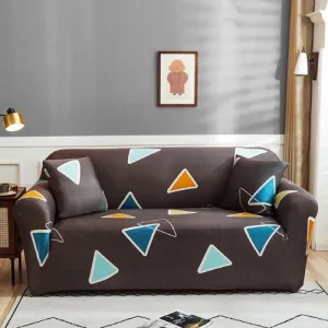 One Seater Stretchable Sofa Cover, Geometric Design Dark Brown Color.
