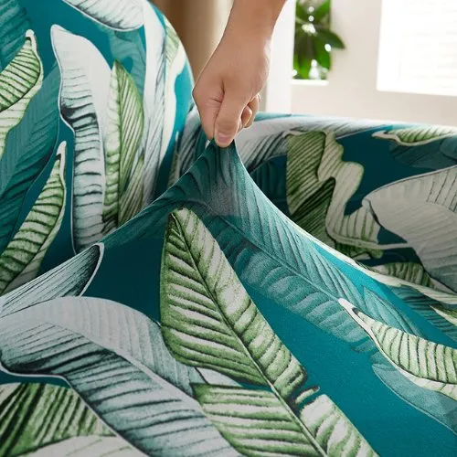 One Seater Stretchable Sofa Cover, Green Leaves Design.