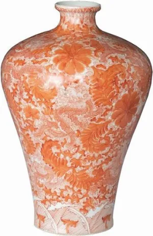 Orange Prunus Vase W/ Dragon Motif
