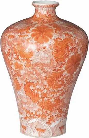 Orange Prunus Vase W/ Dragon Motif
