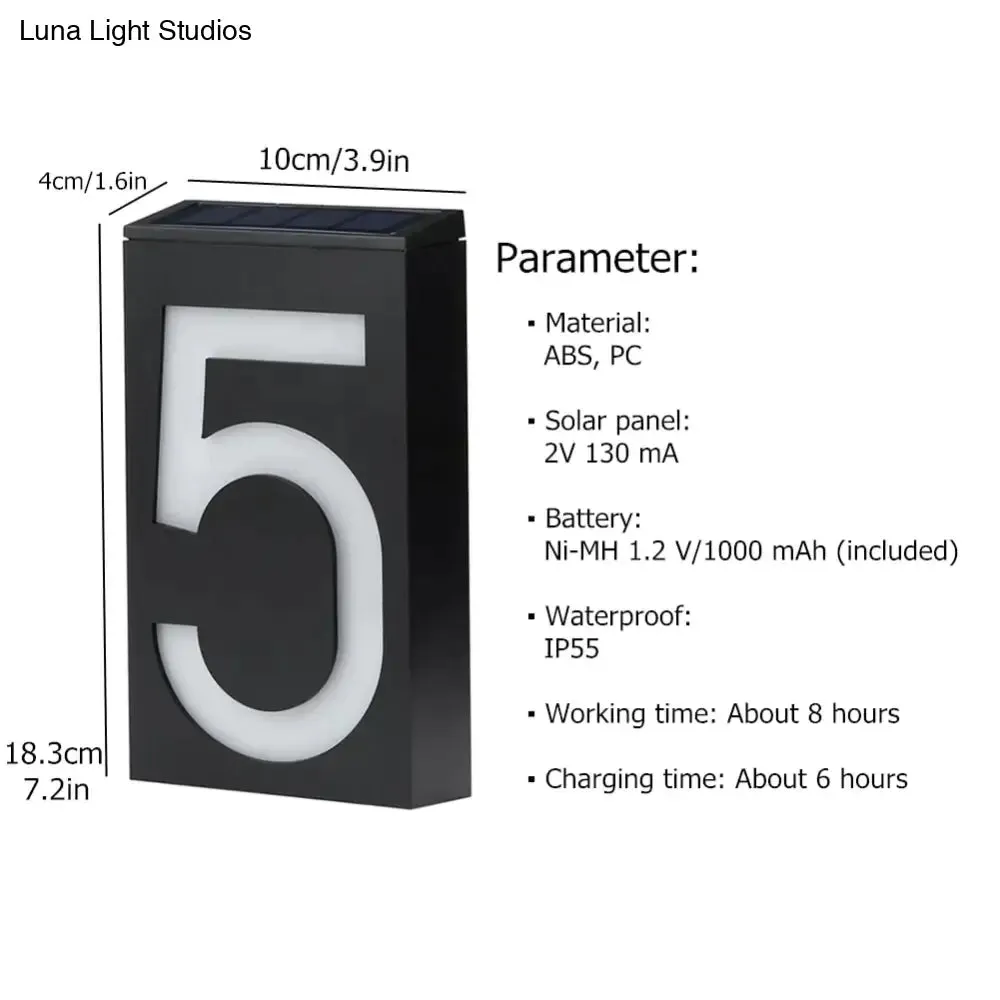 Outdoor Lighting Porch Lights  House Number Solar Led Light 6 LED Illumination Doorplate Lamp With Rechargeable Battery