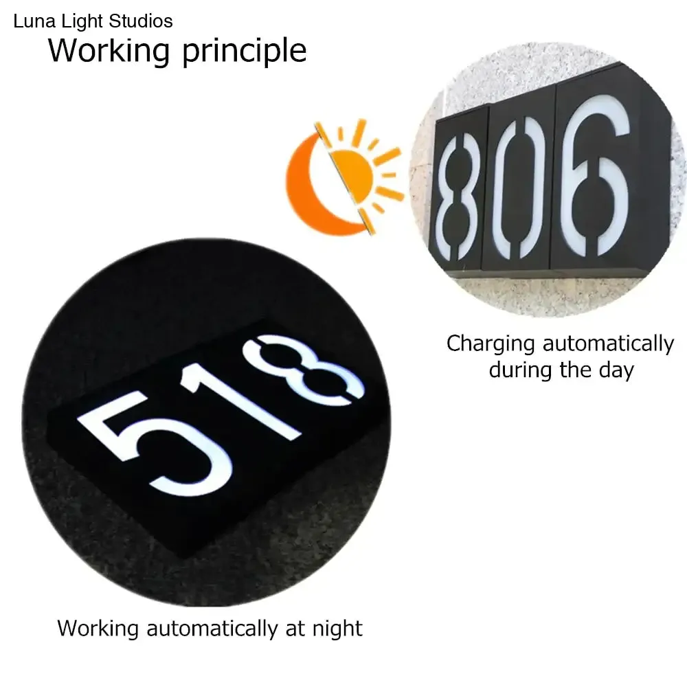 Outdoor Lighting Porch Lights  House Number Solar Led Light 6 LED Illumination Doorplate Lamp With Rechargeable Battery
