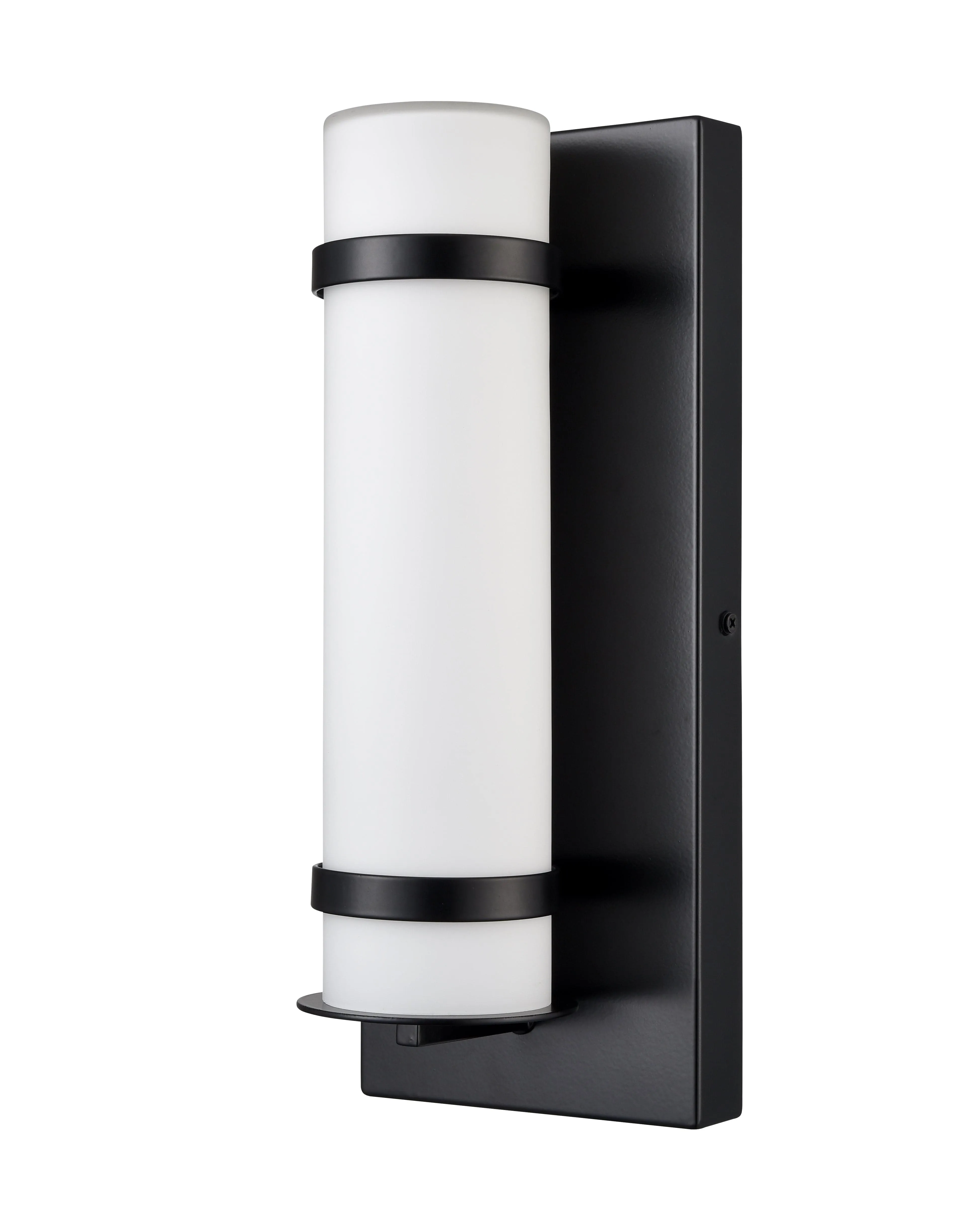 Outdoor Wall Lamp - Powder Coated Black - White Glass - 8W Integrated LED Module - 450 Lm - 5.25in. Extension