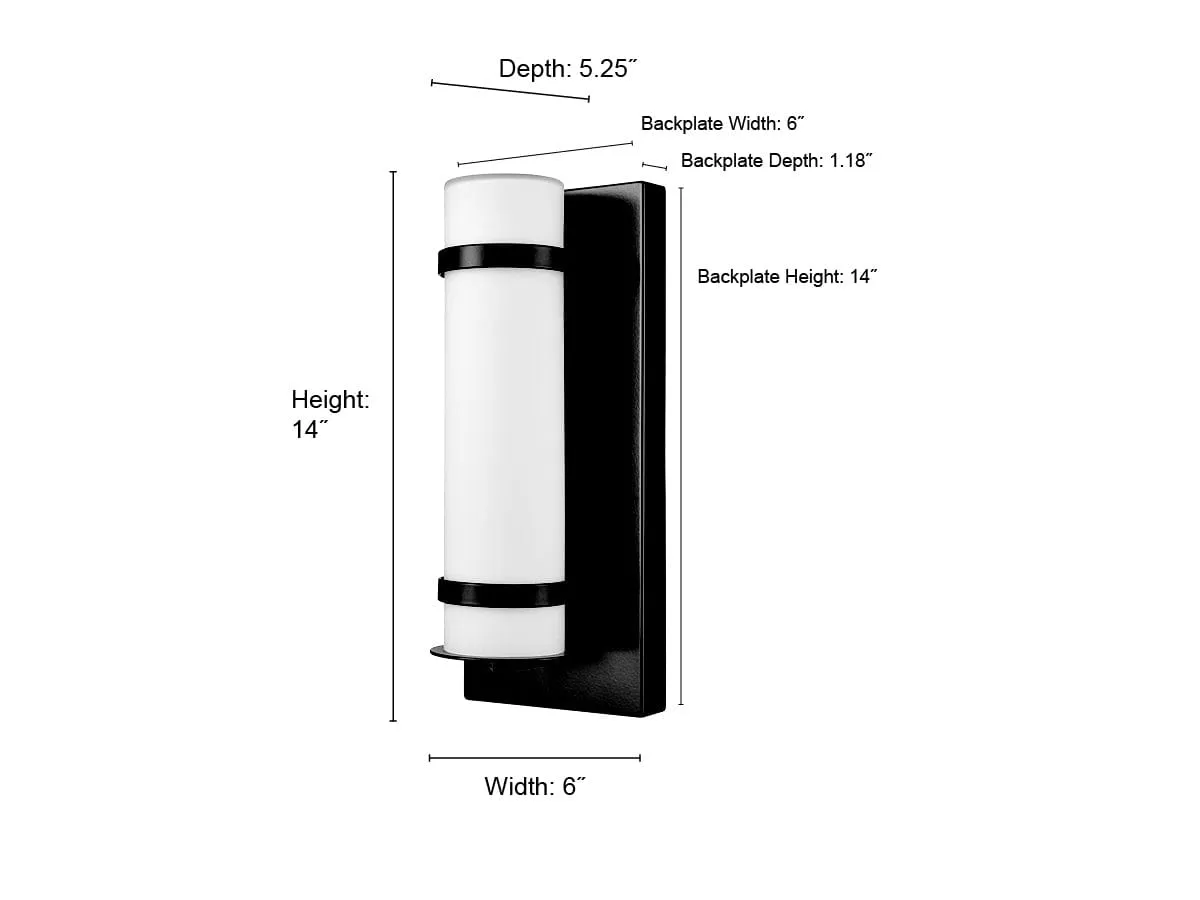 Outdoor Wall Lamp - Powder Coated Black - White Glass - 8W Integrated LED Module - 450 Lm - 5.25in. Extension
