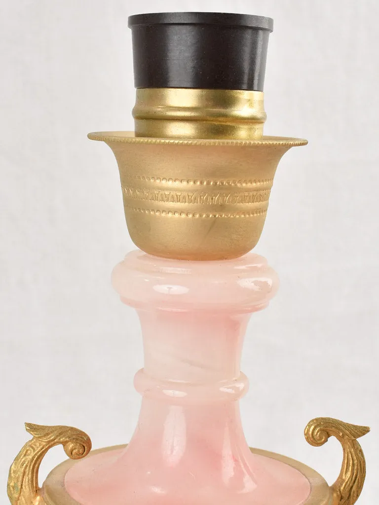 Pair of mid-century pink alabaster lamps 13"