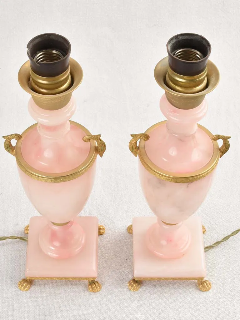 Pair of mid-century pink alabaster lamps 13"