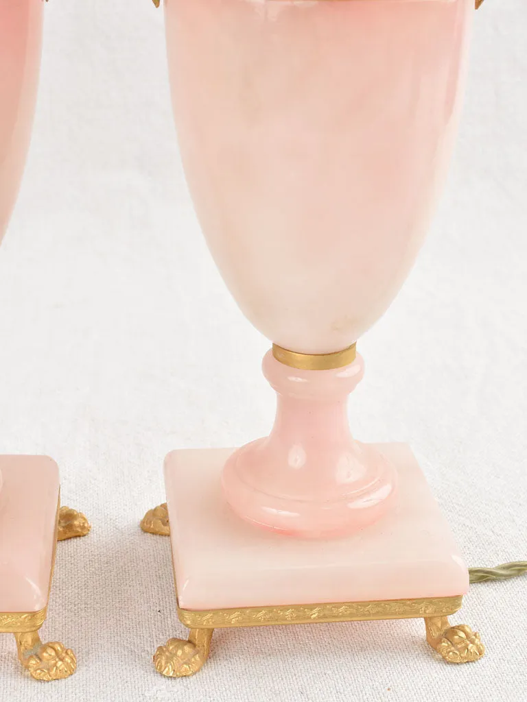 Pair of mid-century pink alabaster lamps 13"