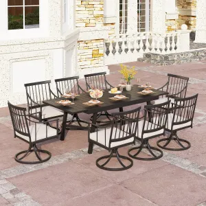 PHI VILLA 7-Piece/9-Piece Patio Dining Set With Extendable Table & Steel Swivel Chairs