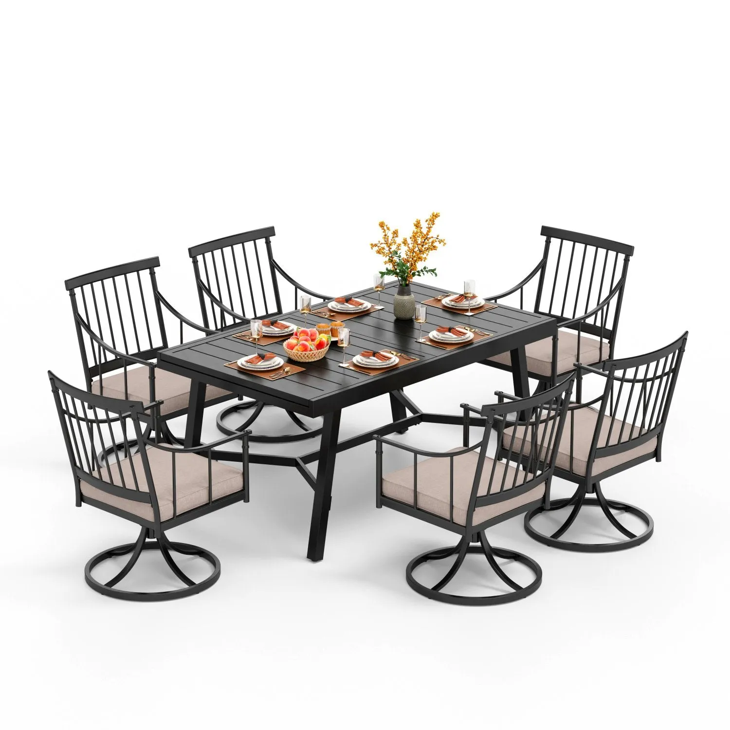 PHI VILLA 7-Piece/9-Piece Patio Dining Set With Extendable Table & Steel Swivel Chairs
