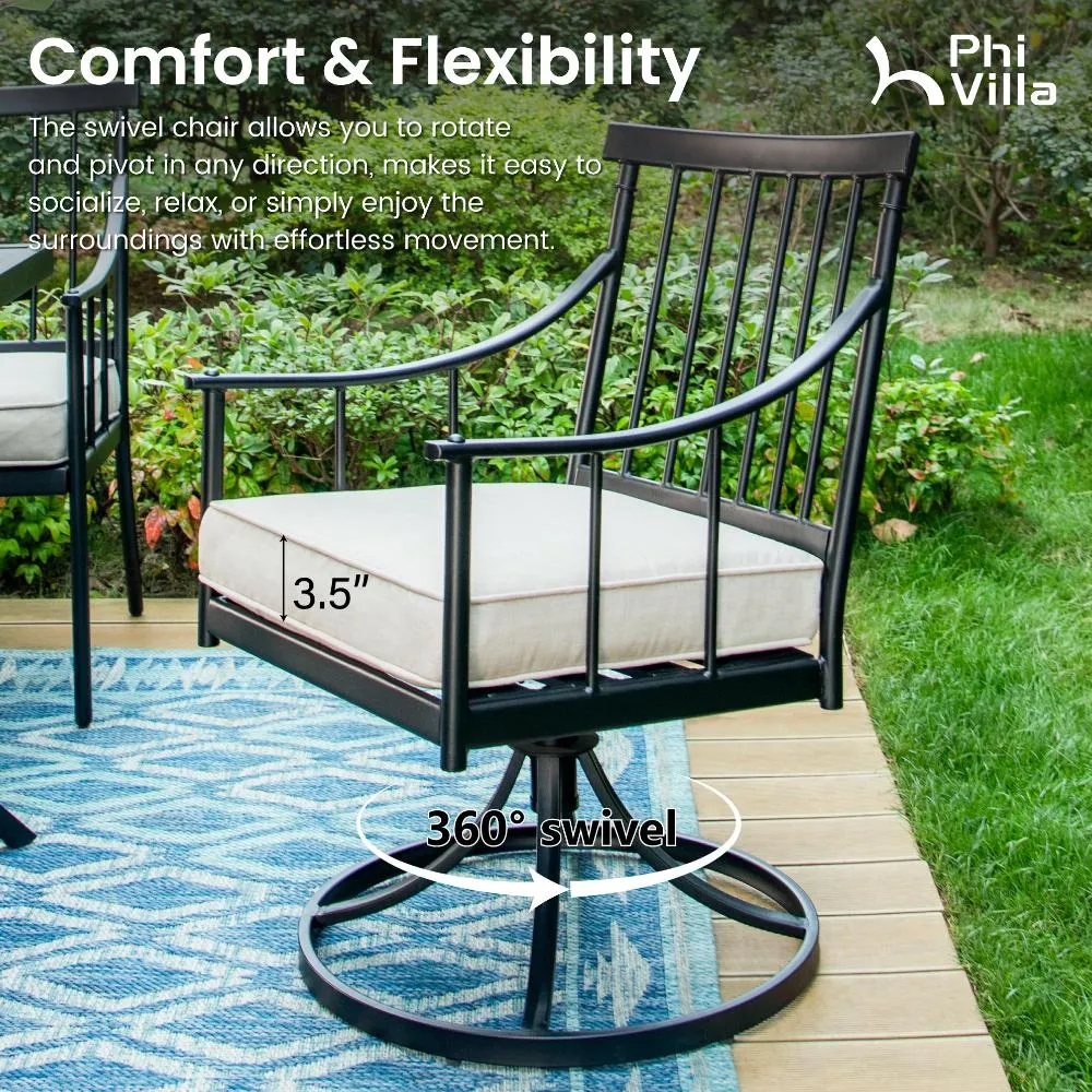 PHI VILLA 7-Piece/9-Piece Patio Dining Set With Extendable Table & Steel Swivel Chairs