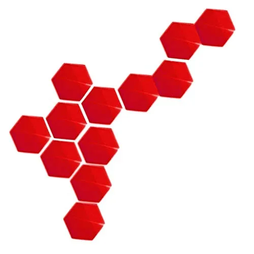 Pinakine® 12pcs Hexagon 3D Mirror Wall Stickers Self-Adhesive Art Decoration Red