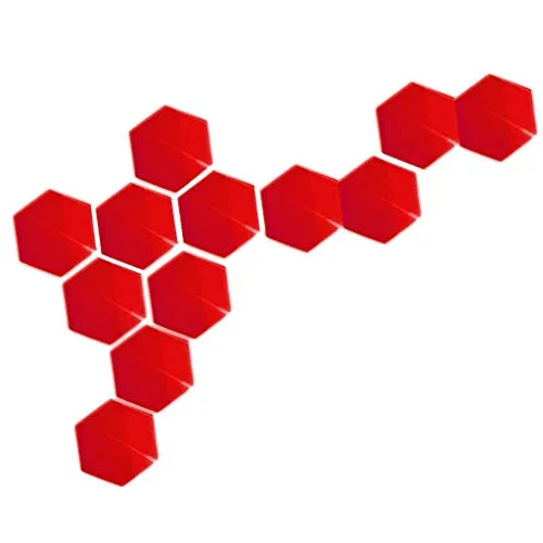 Pinakine® 12pcs Hexagon 3D Mirror Wall Stickers Self-Adhesive Art Decoration Red